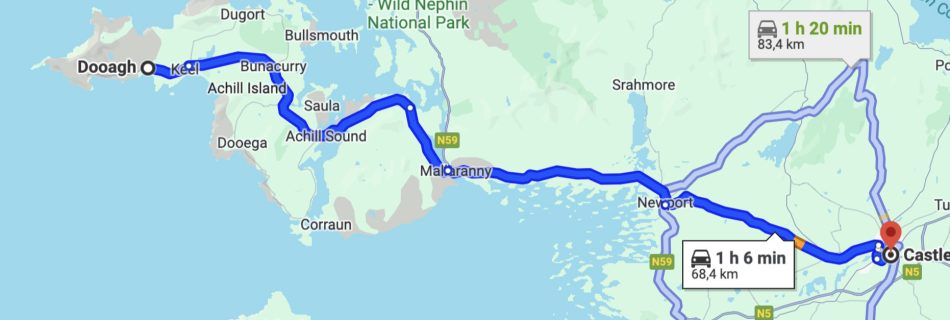 Tänään ajettiin vain pieni siirtymä Achill Islandilta Castlebariin